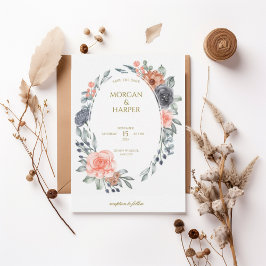 Watercolor Floral Save the Date with Oval Wreath 招待状