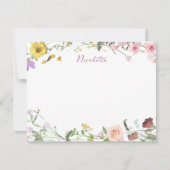 Watercolor Floral Script Name Custom Stationery ノートカード (正面)