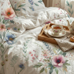 Watercolor Floral Soft Pastel Garden Blooms 掛け布団カバー
