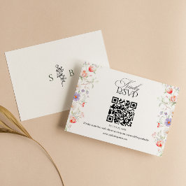 Watercolor Floral Spring Garden Wedding QR Code 出欠カード