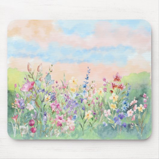 Watercolor floral Spring Ladybug マウスパッド (正面)