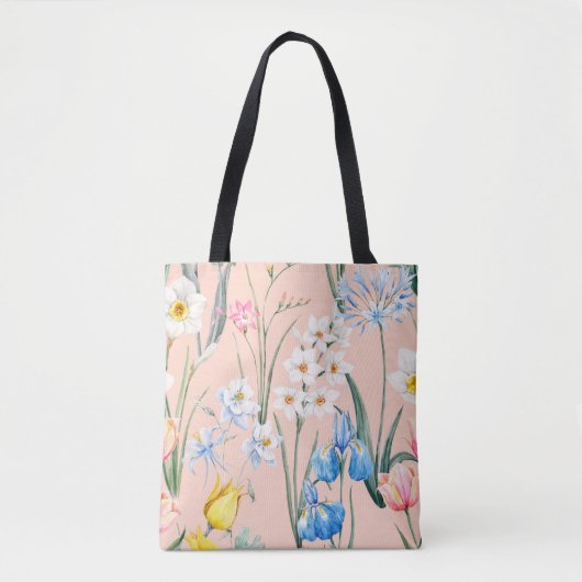 Watercolor floral spring pattern, botanical illust トートバッグ (正面)