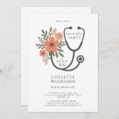 Watercolor Floral Stethoscope Nurse Graduation 招待状 (正面/裏面)