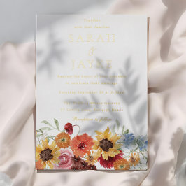 Watercolor Floral Summer Wedding Gold 箔招待状