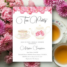 Watercolor Floral Tea Party Bridal Shower 招待状