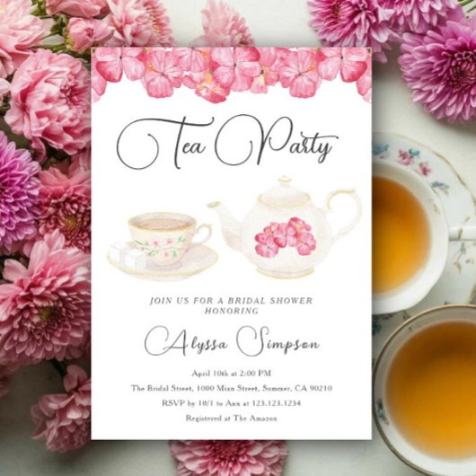 Watercolor Floral Tea Party Bridal Shower 招待状