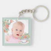 Watercolor Floral Teacup Custom Photo キーホルダー (裏面)