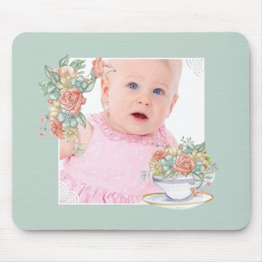Watercolor Floral Teacup Custom Photo マウスパッド (正面)
