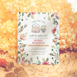 Watercolor Floral Time For Tea Bridal Shower ポストカード