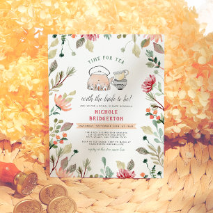 Watercolor Floral Time For Tea Bridal Shower  ポストカード