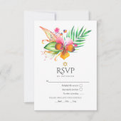Watercolor Floral Tropical Summer Bat Mitzvah 出欠カード (正面)