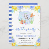 Watercolor Floral Underwater Animals Birthday 招待状 (正面/裏面)