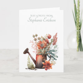 Watercolor Floral Watering Can, Rustic Botanical ノートカード