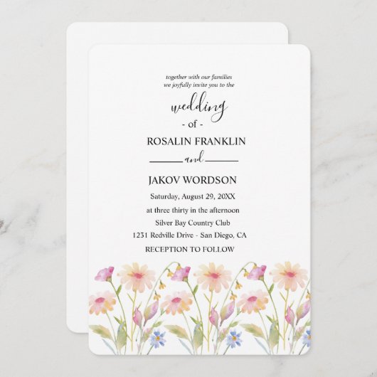 watercolor floral wedding  招待状 (正面/裏面)