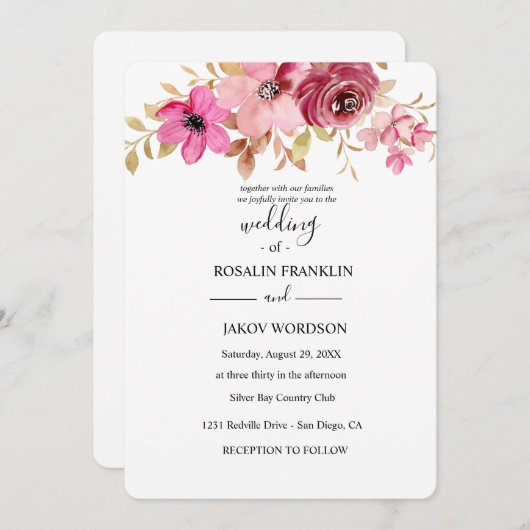 watercolor floral wedding 招待状 (正面/裏面)