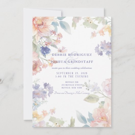 Watercolor Floral Wedding Invitation  招待状 (正面)