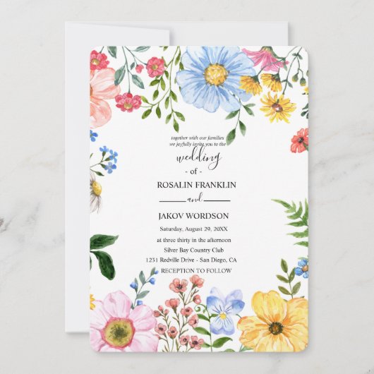 watercolor floral wedding Invitation 招待状 (正面)