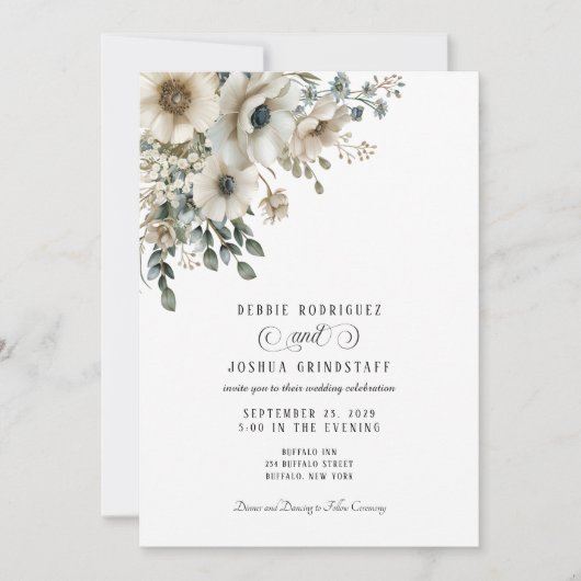 Watercolor Floral Wedding Invitation  招待状 (正面)