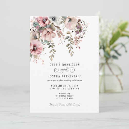 Watercolor Floral Wedding Invitation  招待状 (スタンド正面)