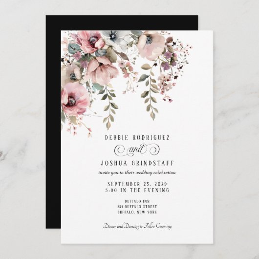 Watercolor Floral Wedding Invitation  招待状 (正面/裏面)