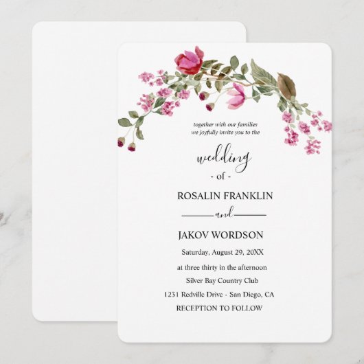 watercolor floral wedding Invitation 招待状 (正面/裏面)