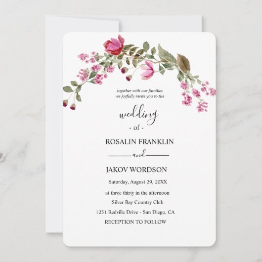 watercolor floral wedding Invitation 招待状 (正面)