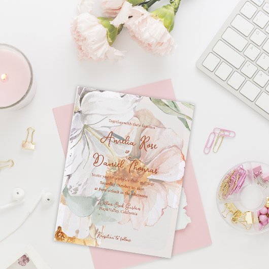 Watercolor Floral Wedding Invitation | Blush Peach ポストカード