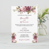 Watercolor Floral Wedding Invitation Burgundy Pink 招待状 (スタンド正面)