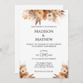 Watercolor Floral Wedding Invitation Orange Brown 招待状 (正面/裏面)