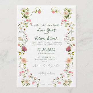 Watercolor Floral Wedding Invitation Template  招待状