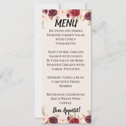 Watercolor Floral Wedding Menu 招待状 (正面)