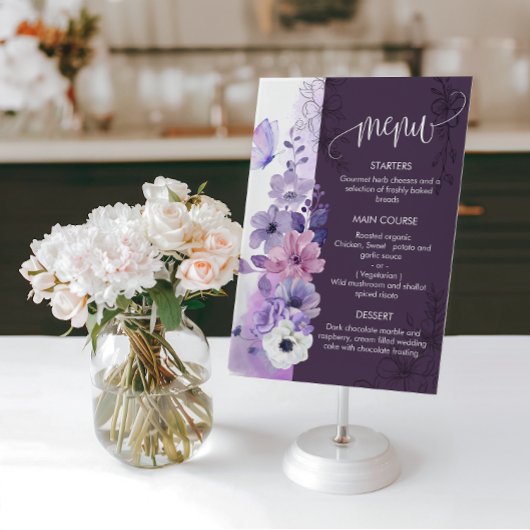 Watercolor Floral Wedding Menu Card メニュー