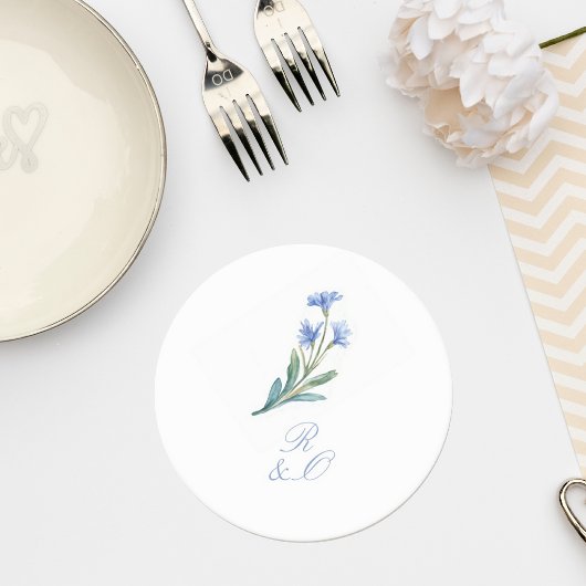 Watercolor Floral Wedding Monogram Coaster ラウンドペーパーコースター