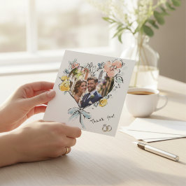 Watercolor Floral Wedding Photo Thank You card  招待状