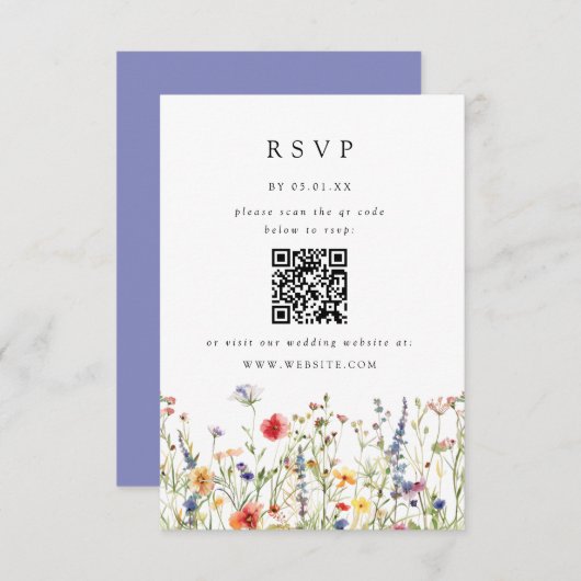 Watercolor Floral Wedding QR Code Response Card 出欠カード (正面/裏面)