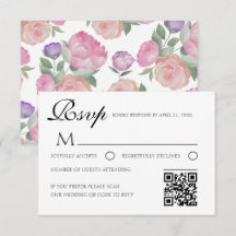 Watercolor Floral Wedding RSVP Card with QR Code