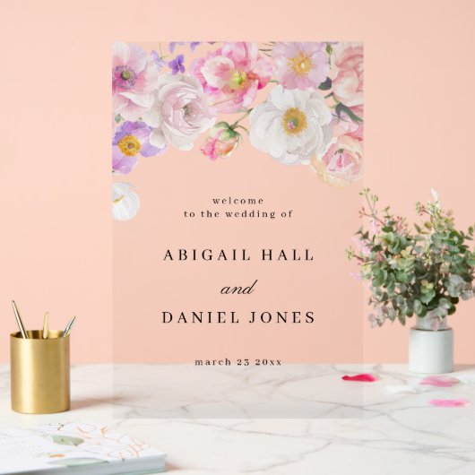 Watercolor Floral Wedding Welcome アクリルサイン (ウェディング)