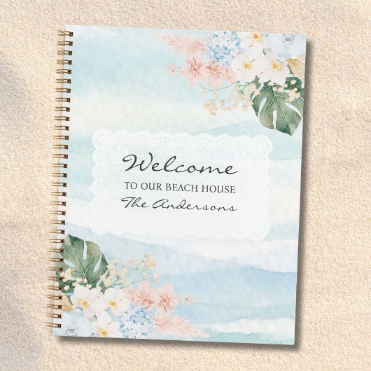 Watercolor Floral Welcome Beach House Guestbook ノートブック