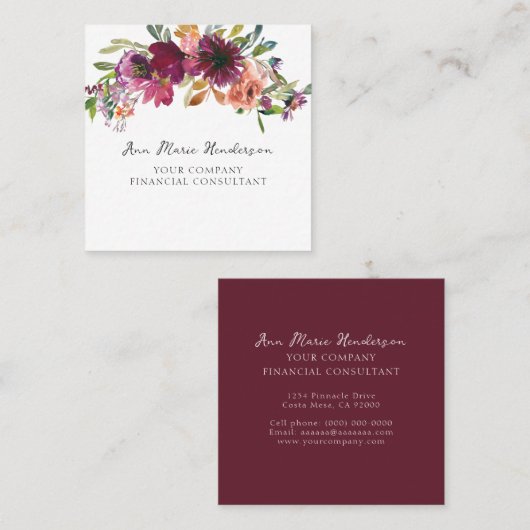 Watercolor Floral Wildflowers スクエア名刺 (正面/裏面)