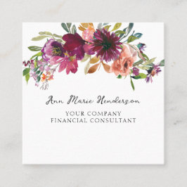 Watercolor Floral Wildflowers  スクエア名刺