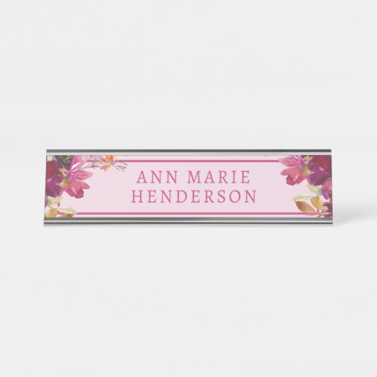 Watercolor Floral Wildflowers  デスクネームプレート (正面)