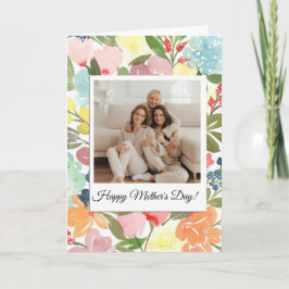 Watercolor Floral with Image Mother's Day Card カード