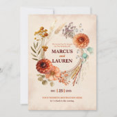 Watercolor Floral Wreath Border Wedding Invitation 招待状 (正面)