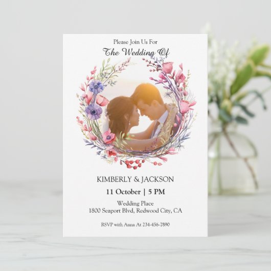 Watercolor Floral Wreath Frame  招待状 (スタンド正面)