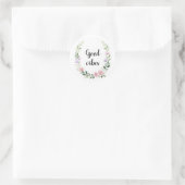 Watercolor Floral Wreath Good Vibes Sticker ラウンドシール (バッグ)