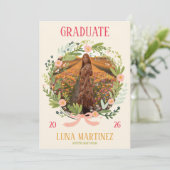 Watercolor Floral Wreath Photo Graduation 招待状 (スタンド正面)