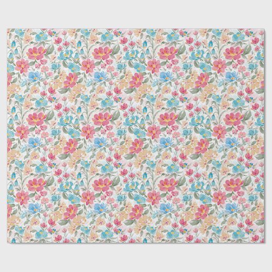 Watercolor Florals in Pink and Blue ラッピングペーパー (フラット)