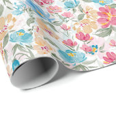 Watercolor Florals in Pink and Blue ラッピングペーパー (ロールコーナー)