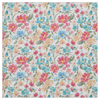 Watercolor Florals in Pink and Blue, Floral Garden ファブリック
