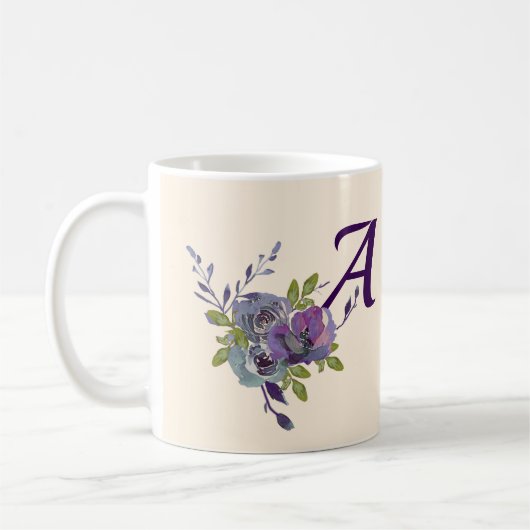 Watercolor Florals Occasions Gifts Custom Monogram コーヒーマグカップ (左)